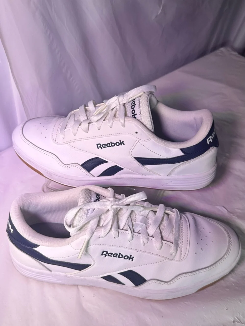Reebok White Sneakers with Navy Side Stripes
